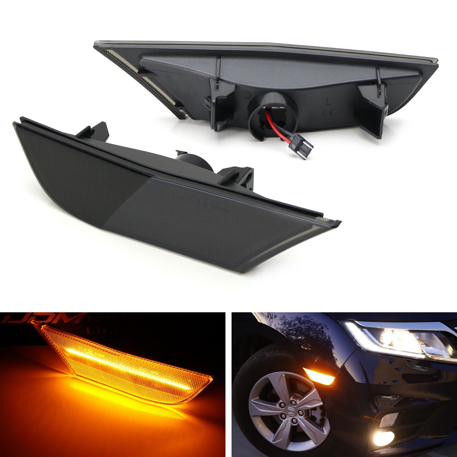 Smoked Lens Full Amber LED Bumper Side Marker Lights For 2018-up Honda Odyssey