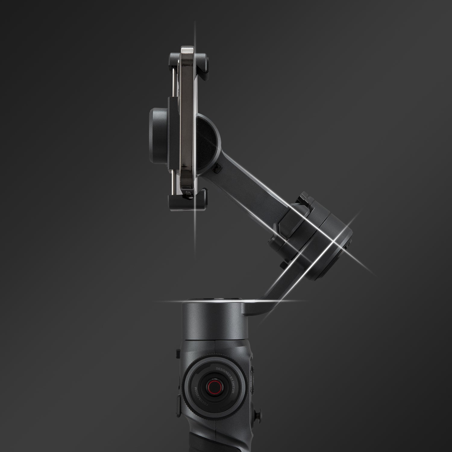 Smooth 5, being a 3-axis gimbal, gets every angle covered. Pan: 360°unlimited, Tilt: 349°, Roll: 300°
