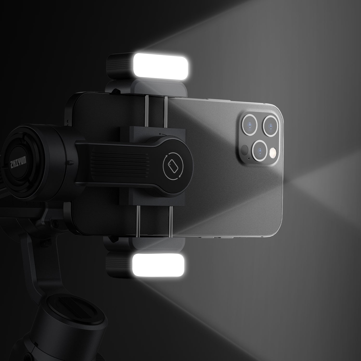 Smooth 5 phone gimbal is attached with a magnetic fill light