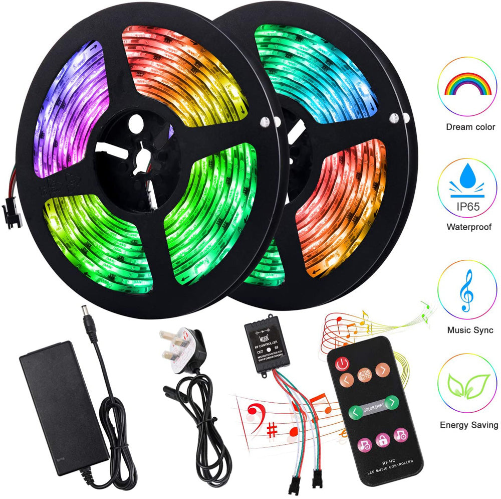 Dreamcolor LED Strip Lights 10M 300LEDs Rainbow Light Strips Music Sync Rope Lights with Remote Waterproof IP65 Tapes Lights 1 order