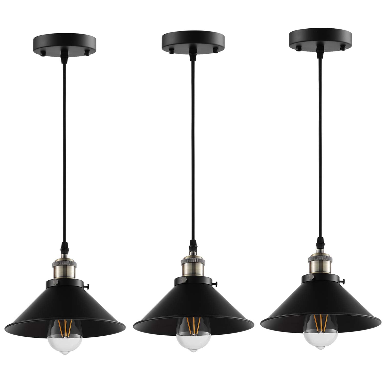 Industrial Pendant Lighting,Vintage Hanging Lamp E26 Base,Bronze and Black Finish, Retro Lighting Fixture 3 Pack (Bulbs not Included)