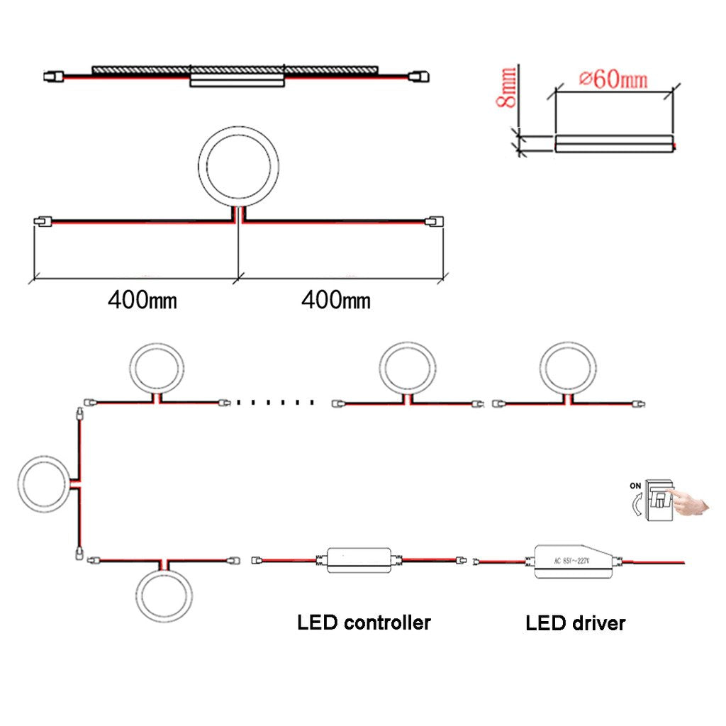 AIBOO Linkable Under Cabinet LED Lighting Hard Wire 12V Slim Aluminum Dimmable Puck Lights with Wireless Controller for Ambiance Lighting 6 Lights NO Wall Plug