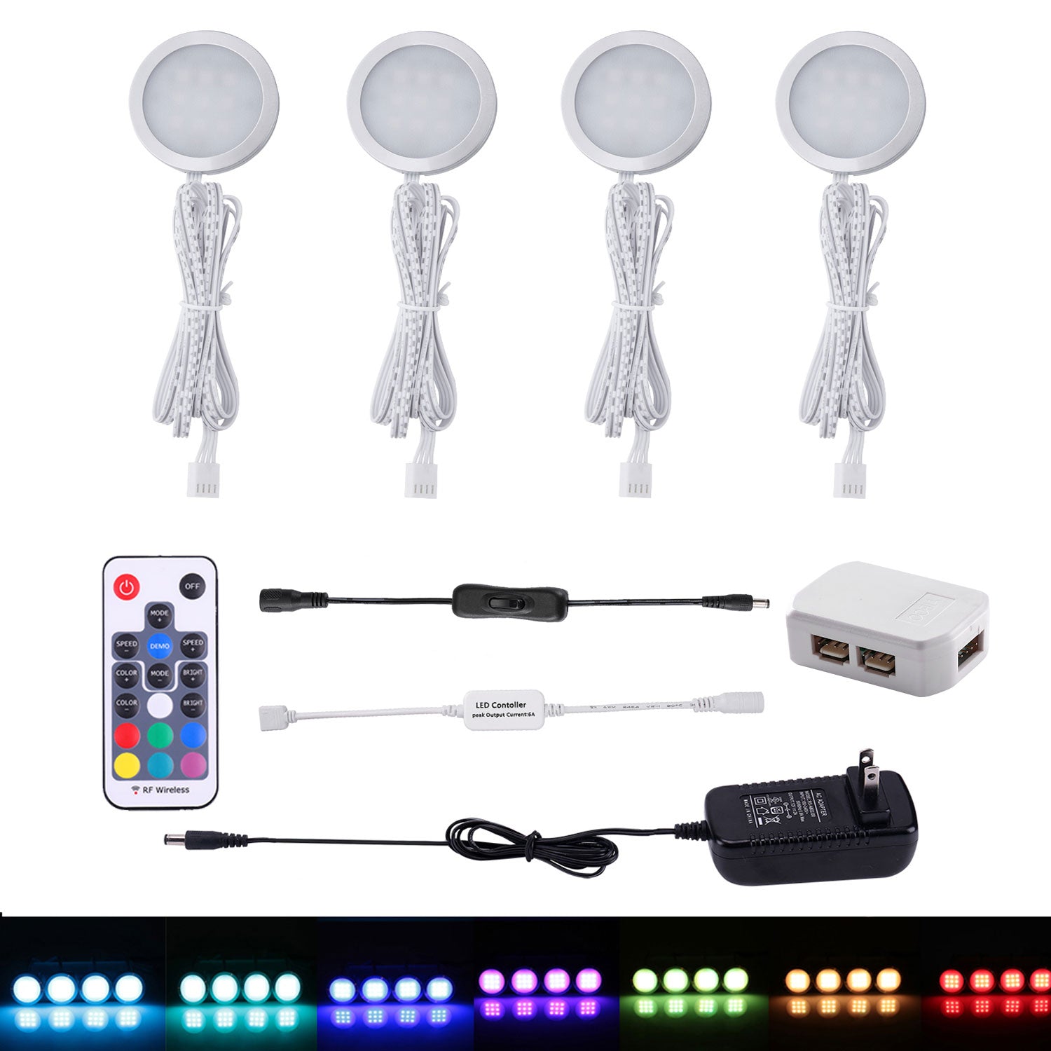AIBOO RGB Color Changing LED Under Cabinet Lights Kit Aluminum Slim Puck Lamps for Kitchen Counter Wardrobe Counter Furniture Ambiance Christmas Decor Lighting (4 lights)