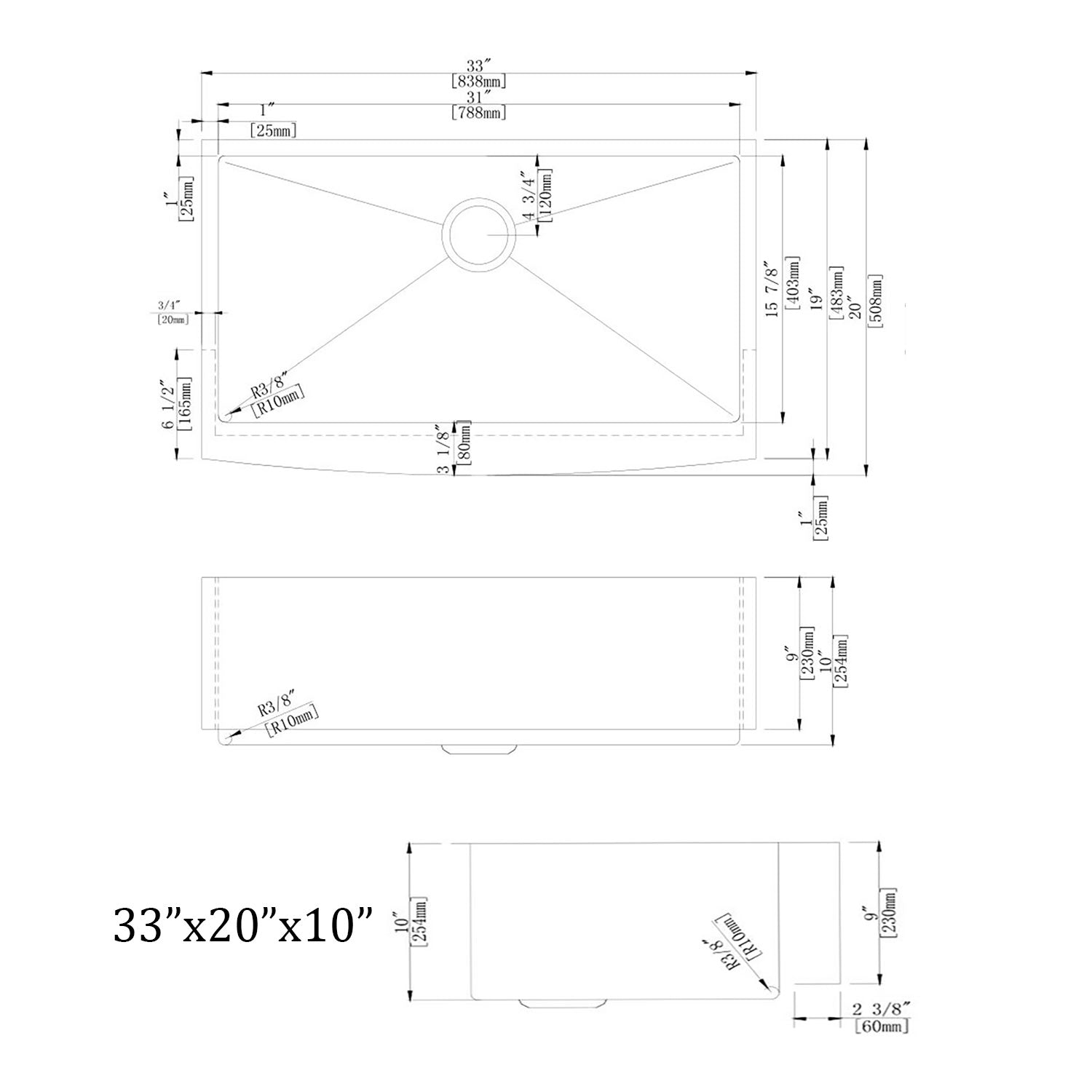 Empava 33 in. x 22 in. Single Bowl Kitchen Sink