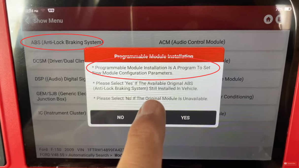 how to set up after replaced abs module