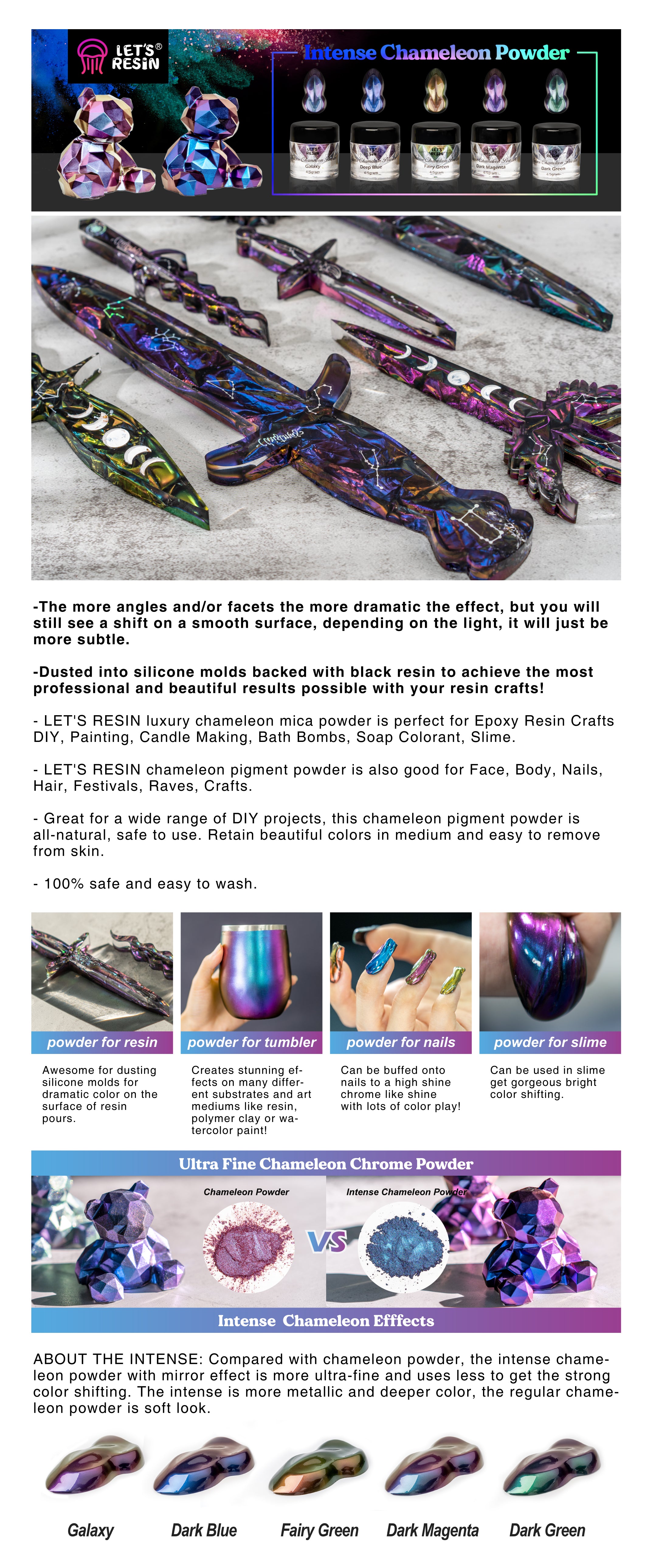 Chameleon Mica Powder for Epoxy Resin Color Shift Black,Transparent
