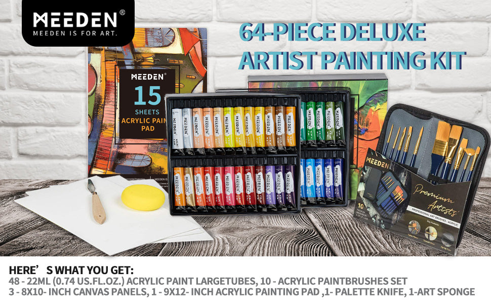 64 Pcs Acrylic Painting Kit The kit is designed with the beginner artist in mind, & it's convenient & practical. 64 pcs acrylic painting kit