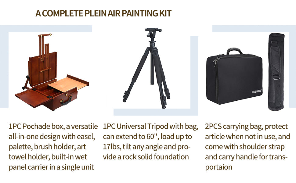 Lightweight French Box Easel for Plein Air Painting All in One Design，Make Outdoor Painting Easy and Fun MEEDEN Ultimate Pochade Box with Aluminum Tripod Combo 