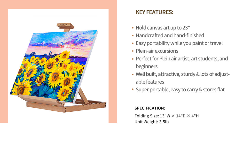 MEEDEN HeavyDuty Tabletop Studio HFrame Wooden Easel Solid Beech Wo