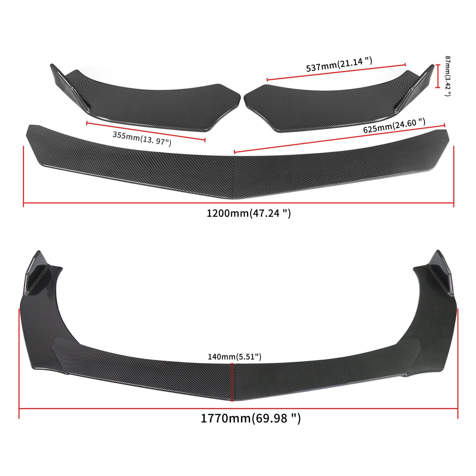 4PCS Universal Front Bumper Lip Body Spoiler Fit GMC Honda Civic Carbon Fiber Generic CA Market