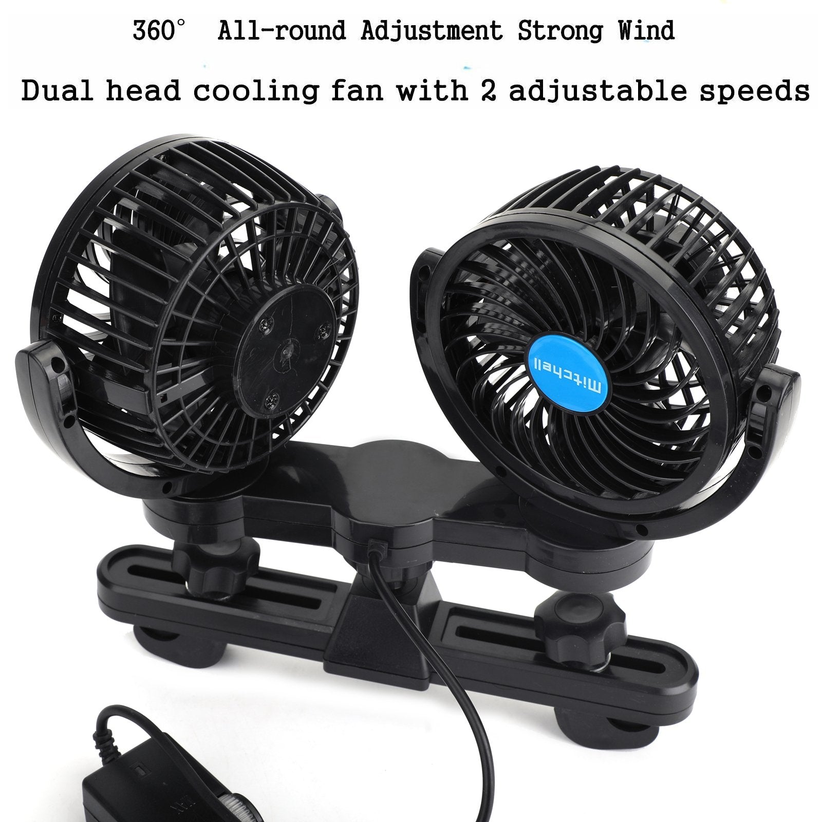 12V Electric Auto Cooling Fan Dual Head Stepless Speed Rear Seat Air Fan Car Fan Generic