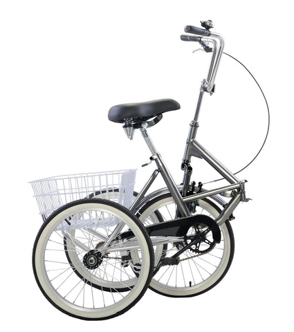 20'' Folding Gray Tricycle Bike Foldable Adult Tricycle 3 Wheeler Bicycle Portable Tricycle Gray With Basket Bike Lock and Air Pump