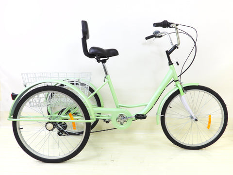 Unisex Adult 24" 3-Wheel 7-Speed Tricycle Bicycle Bike Cruise Basket Cyan