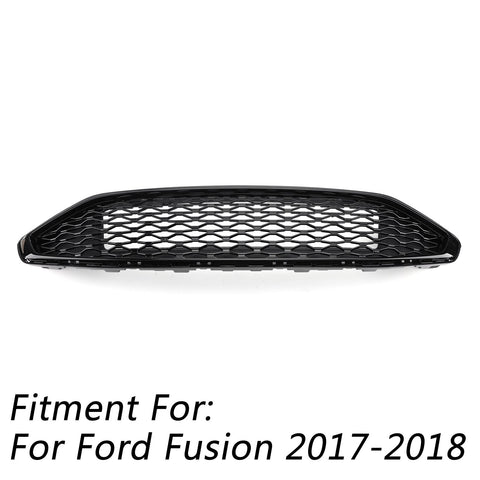 Front Bumper Grille Honeycomb Trim Gloss Black Grille For 2017-2018 Fusion Generic