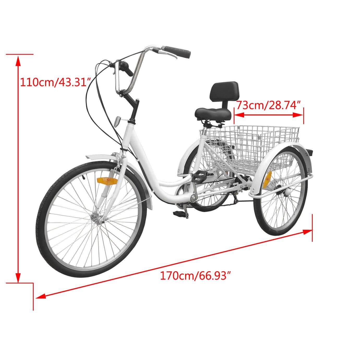 7-Speed 24" Bike Adult 3-Wheel Bicycle Tricycle Cruise With Basket White