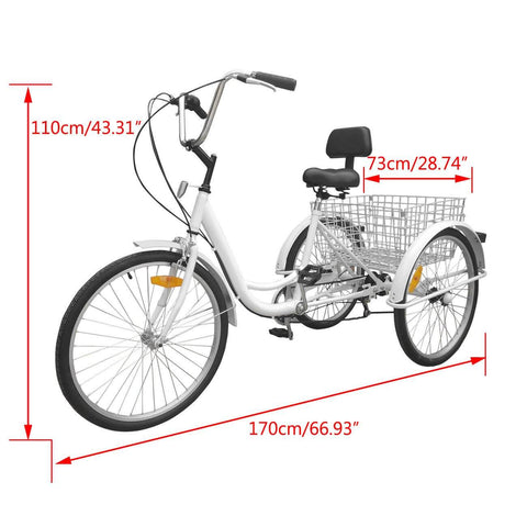 7-Speed 24" Bike Adult 3-Wheel Bicycle Tricycle Cruise With Basket White