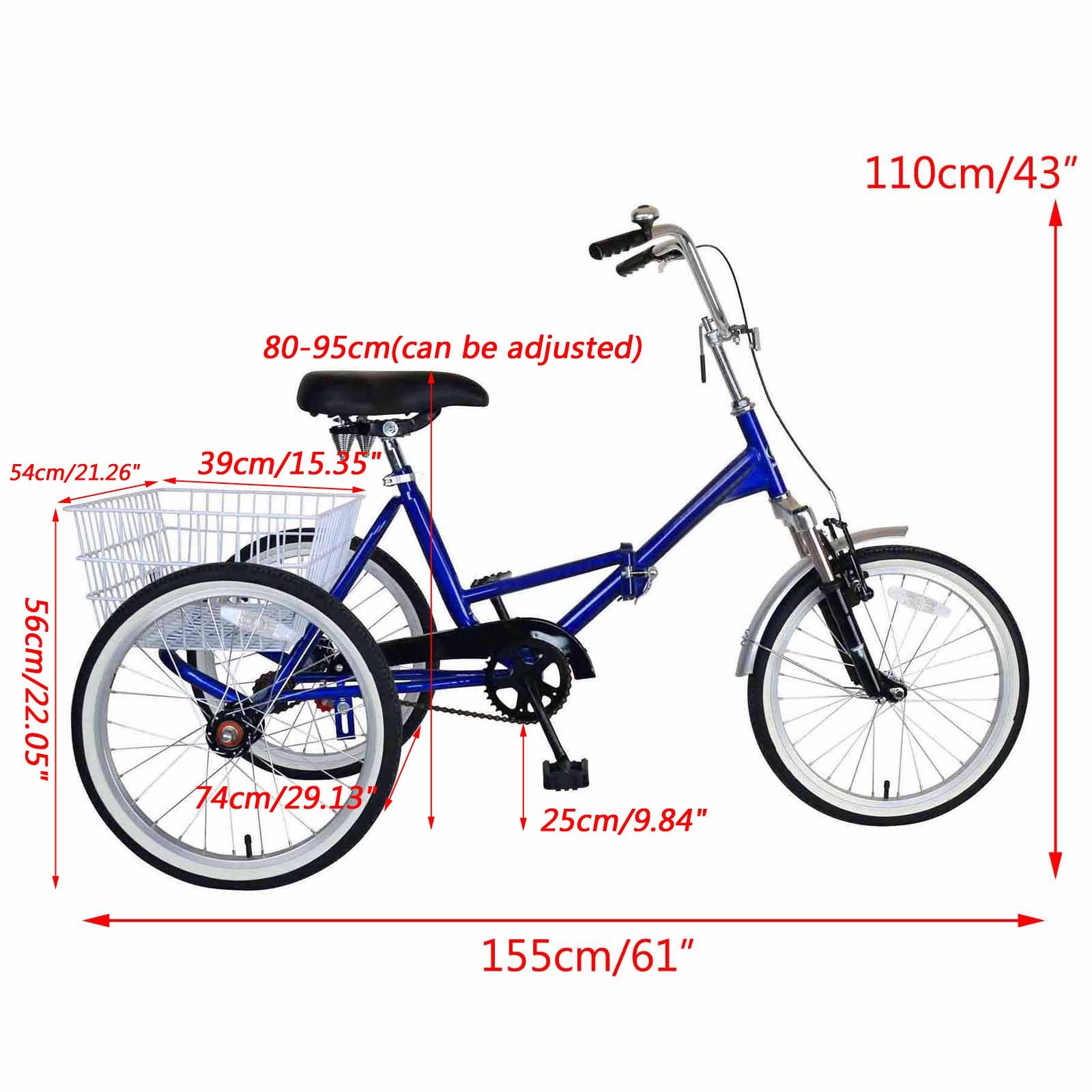 20'' Folding Tricycle Bike 3 Wheeler Bicycle Portable Tricycle
