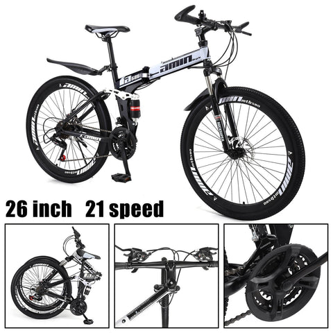 Unisex Adult Mountain Bike Full Suspension 26" 21 Speed MTB Folding Bicycle