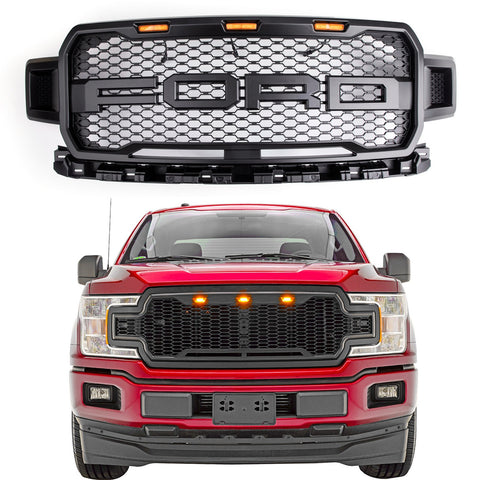 F-150 2018-2020 Ford Fornt Upper Grill Amber LED Repalcement ABS Grille Black Generic