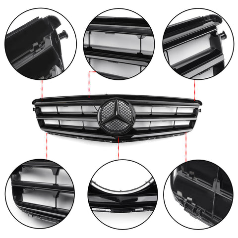 Front Center Grill LED Emblem Grille For Benz C Class W204 C300 C350 08-14 Black