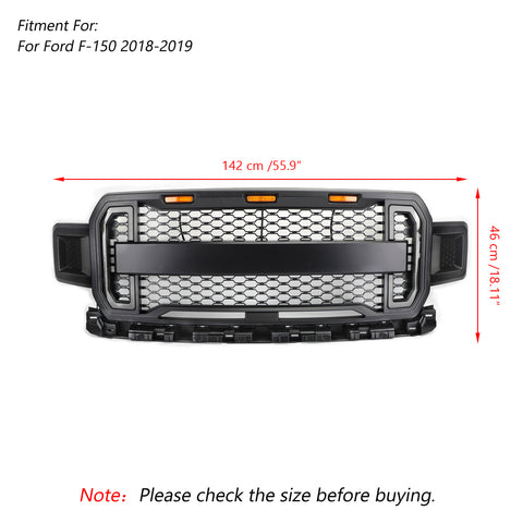 Front Grill Grille With Amber Lights DRL For F150 F-150 2018-2020