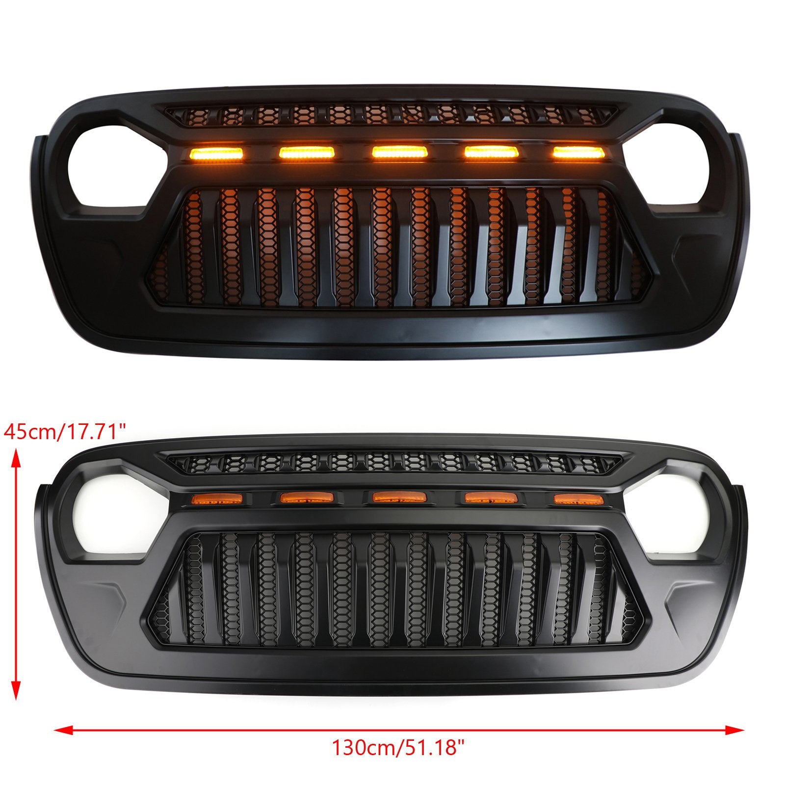 JL 2018-2021 Wrangler Front Bumper Grill Replacement Grille with 5 Amber Light Generic