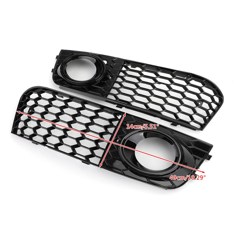 Pair Honeycomb Mesh Fog Light Open Vent Grill Intake For Audi A4 B8 2009-2012