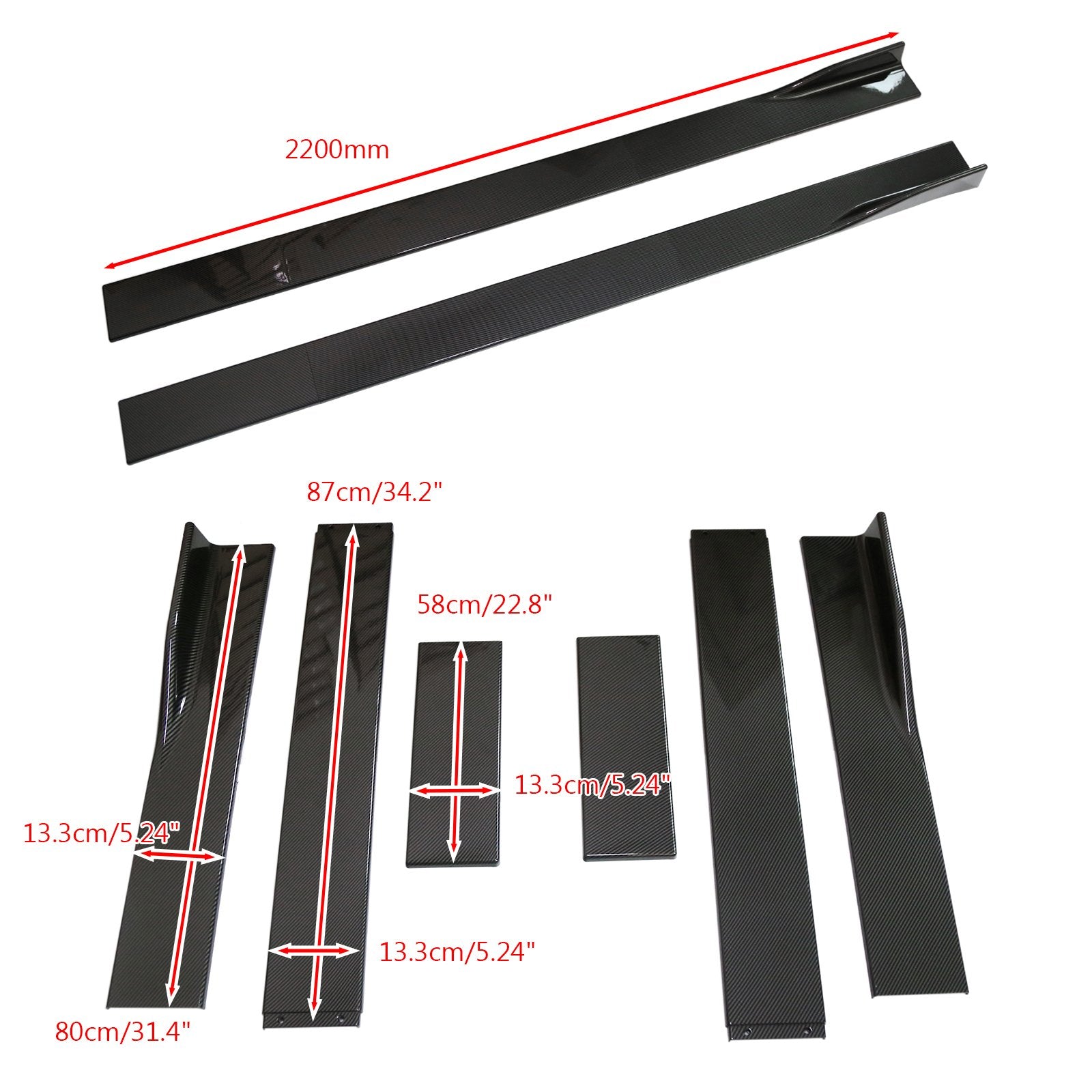 86.6" Universal Side Skirt Extensions Rocker Panel Splitters Lip Carbon Fiber Generic