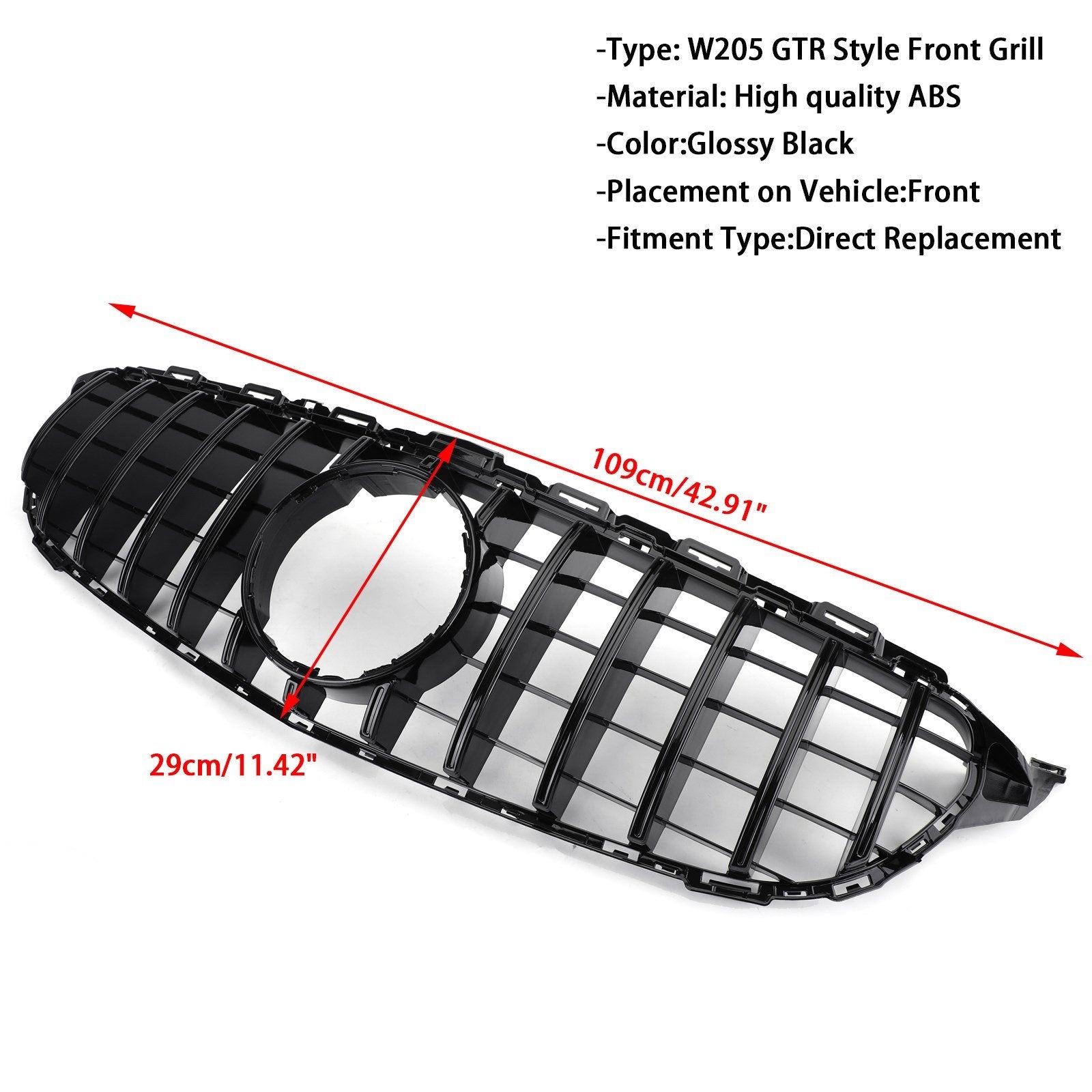 W205 C250 C300 C43 GTR 2015-2018 Mercedes Front Bumper Grill Replacement Grille Generic