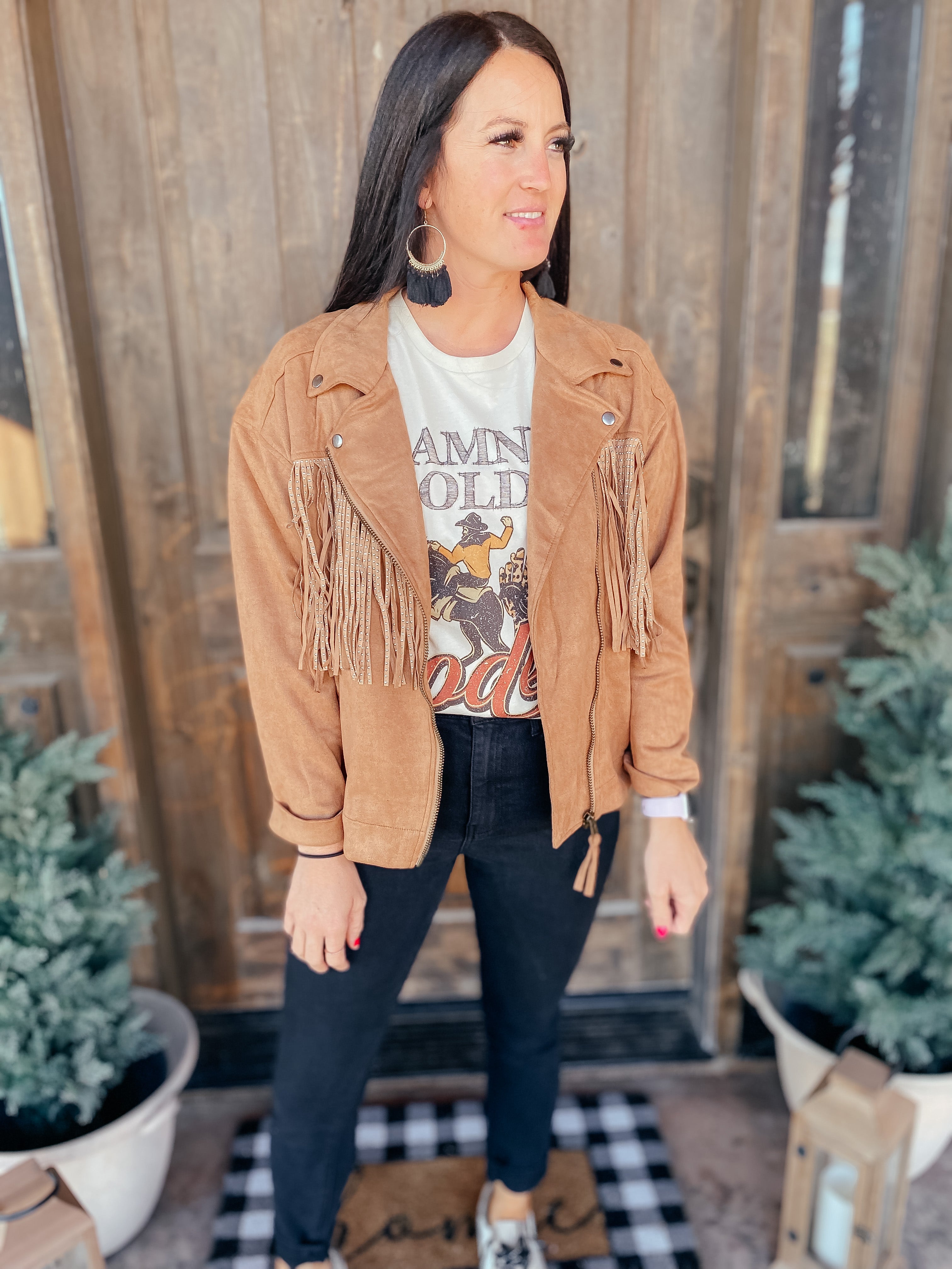 Fringe and Studs Faux Suede Jacket