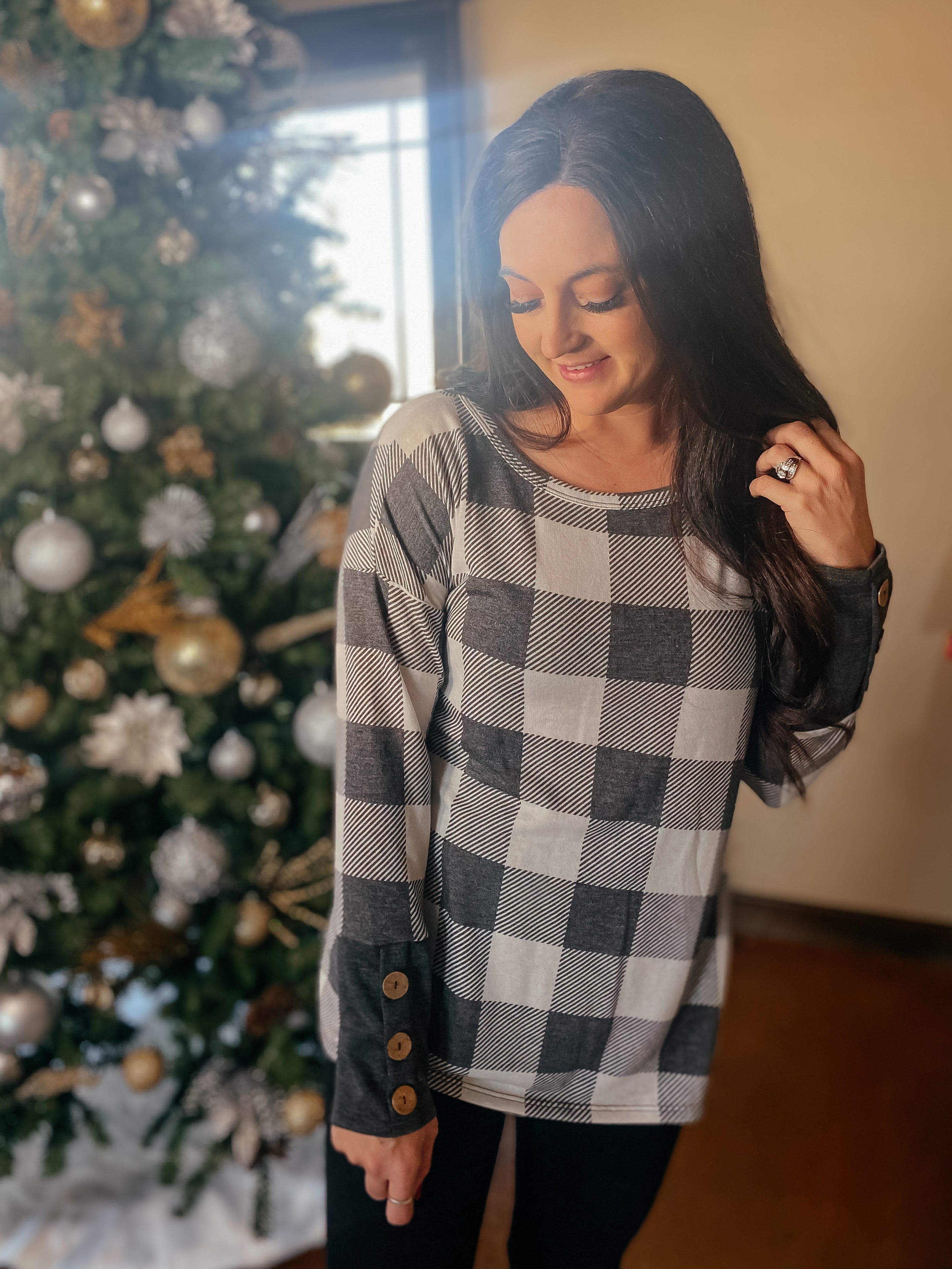 Alicia Plaid Ivory Top