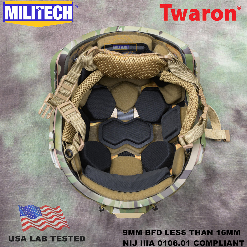 MILITECH? SUPER HIGH CUT NIJ IIIA SF BALLISTIC HELMET WITH DELUXE LINER