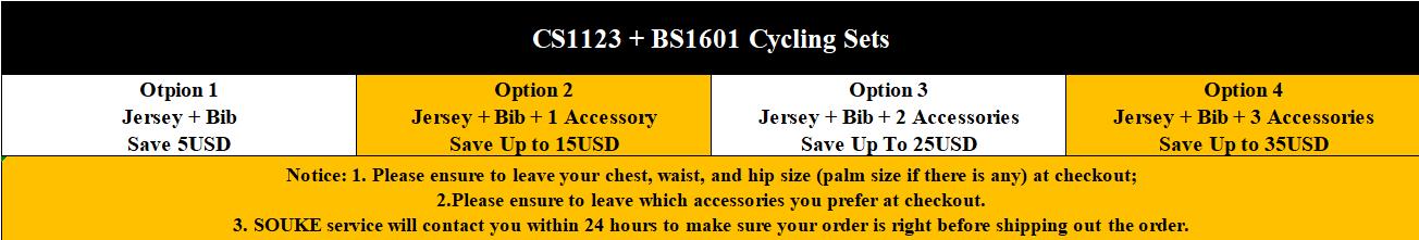 Jersey CS1123 + Shorts Bibs BS1601 + Accessori - Souke Sports Cycling Set -Souke Sport