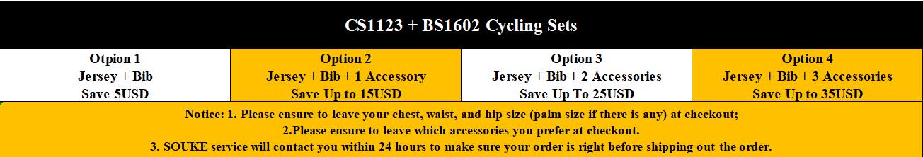 Jersey CS1123 + BIB Shorts BS1602 + Acessórios - Souke Sports Cycling Set -Souke Sport Sport