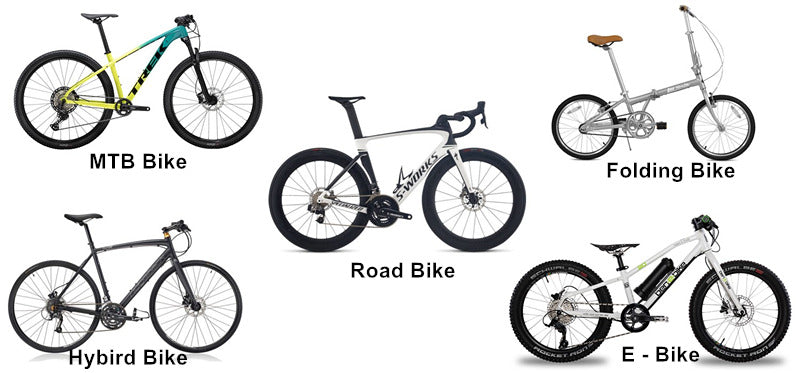 Tipos de bicicleta, bicicleta de estrada, bicicleta MTB, bicicleta hybird, e bicicleta E