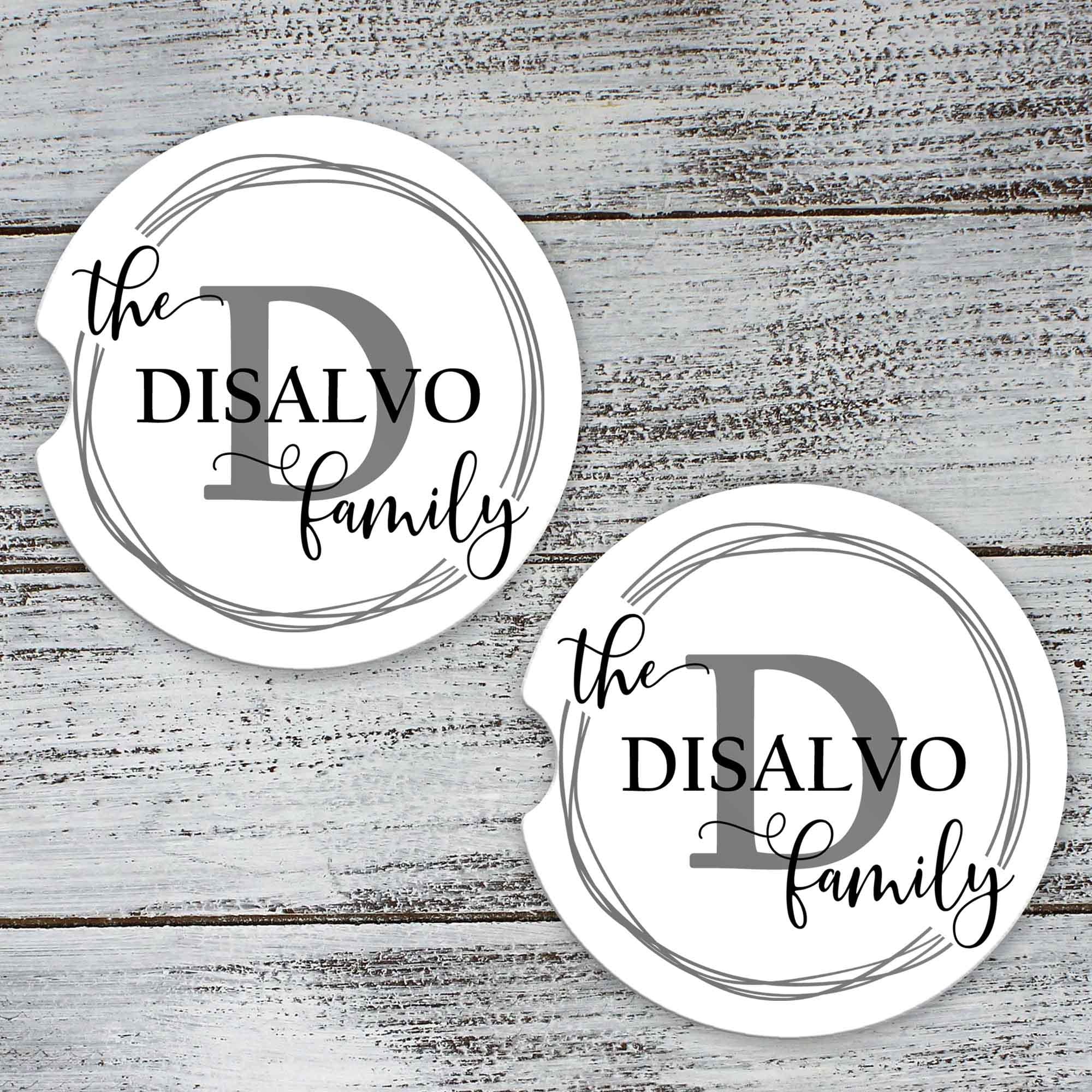 Personalized Car Coasters | Custom Car Accessories | Family Vine Monogram | Set of 2