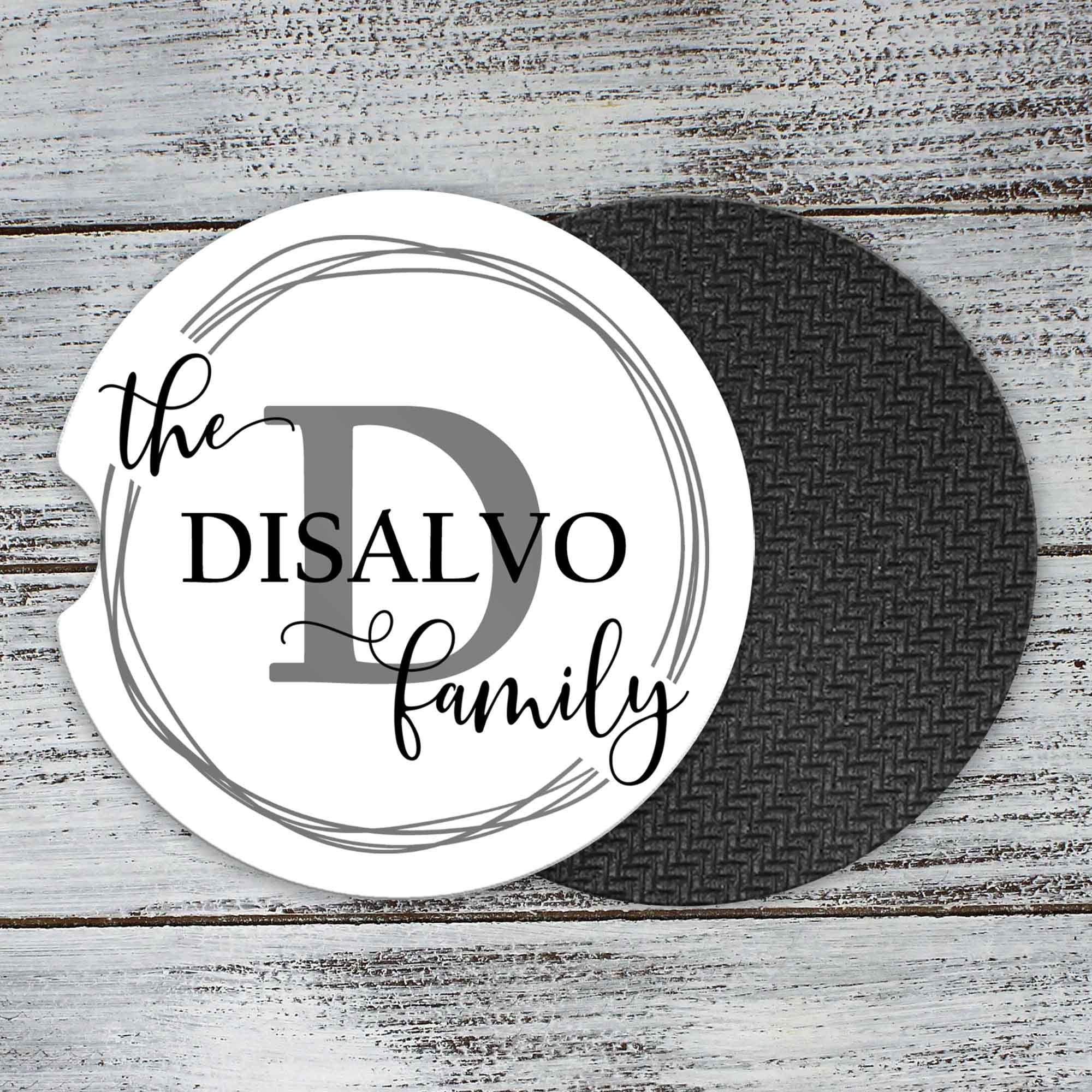 Personalized Car Coasters | Custom Car Accessories | Family Vine Monogram | Set of 2