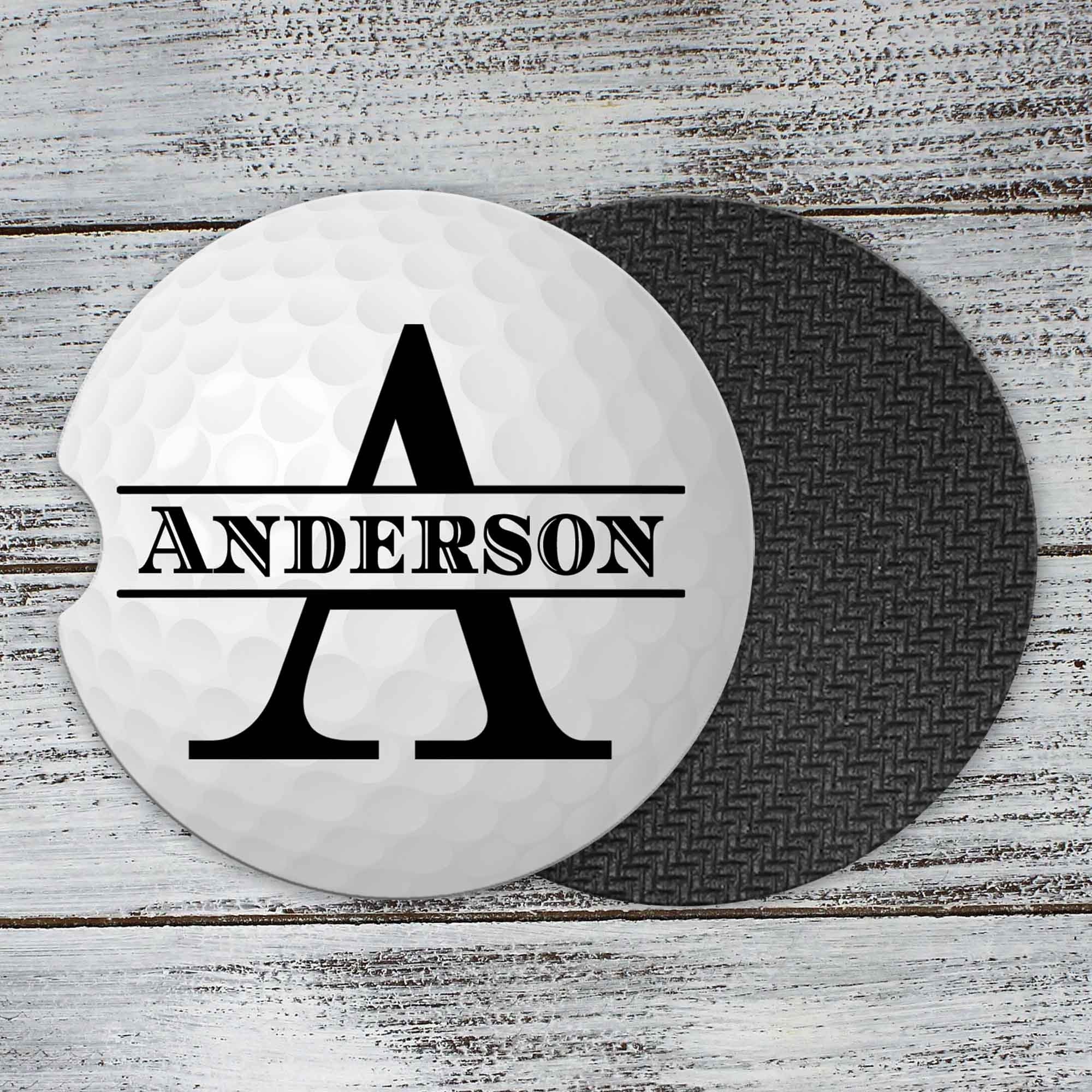 Personalized Car Coasters | Custom Car Accessories | Golf Ball Monogram | Set of 2