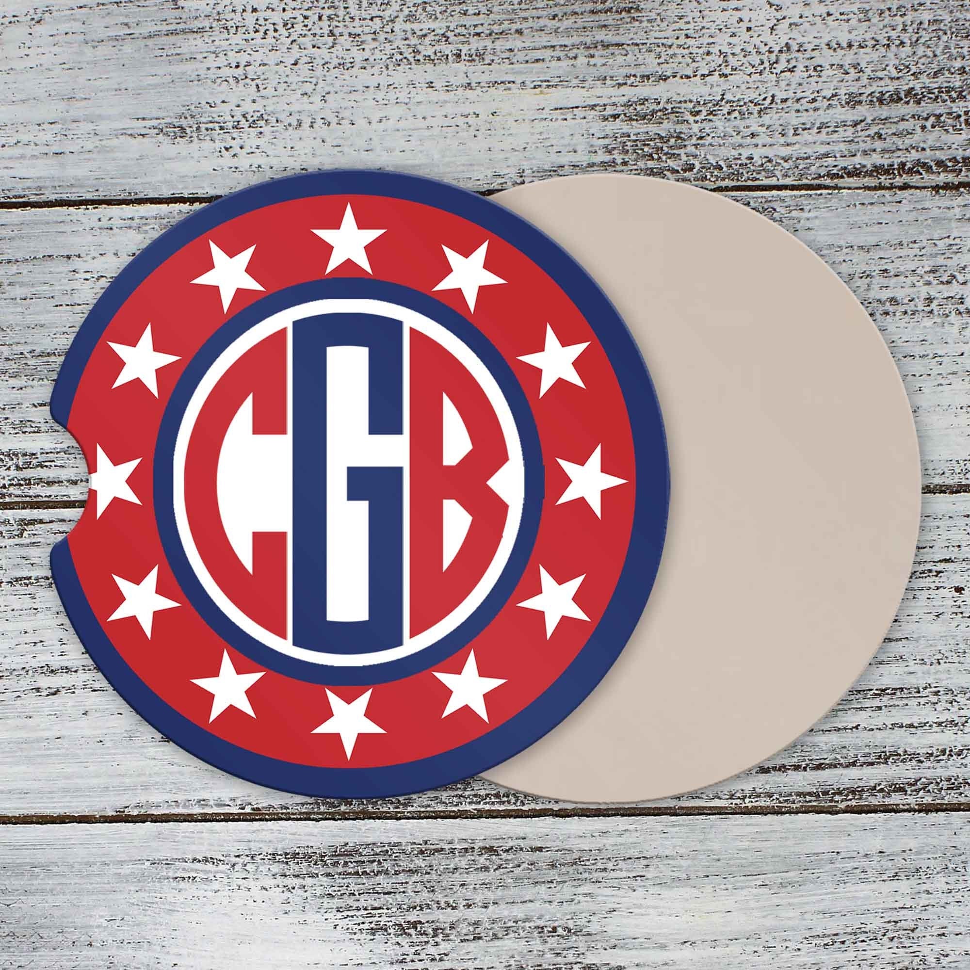 Personalized Car Coasters | Custom Car Accessories | Star Shield Monogram | Set of 2