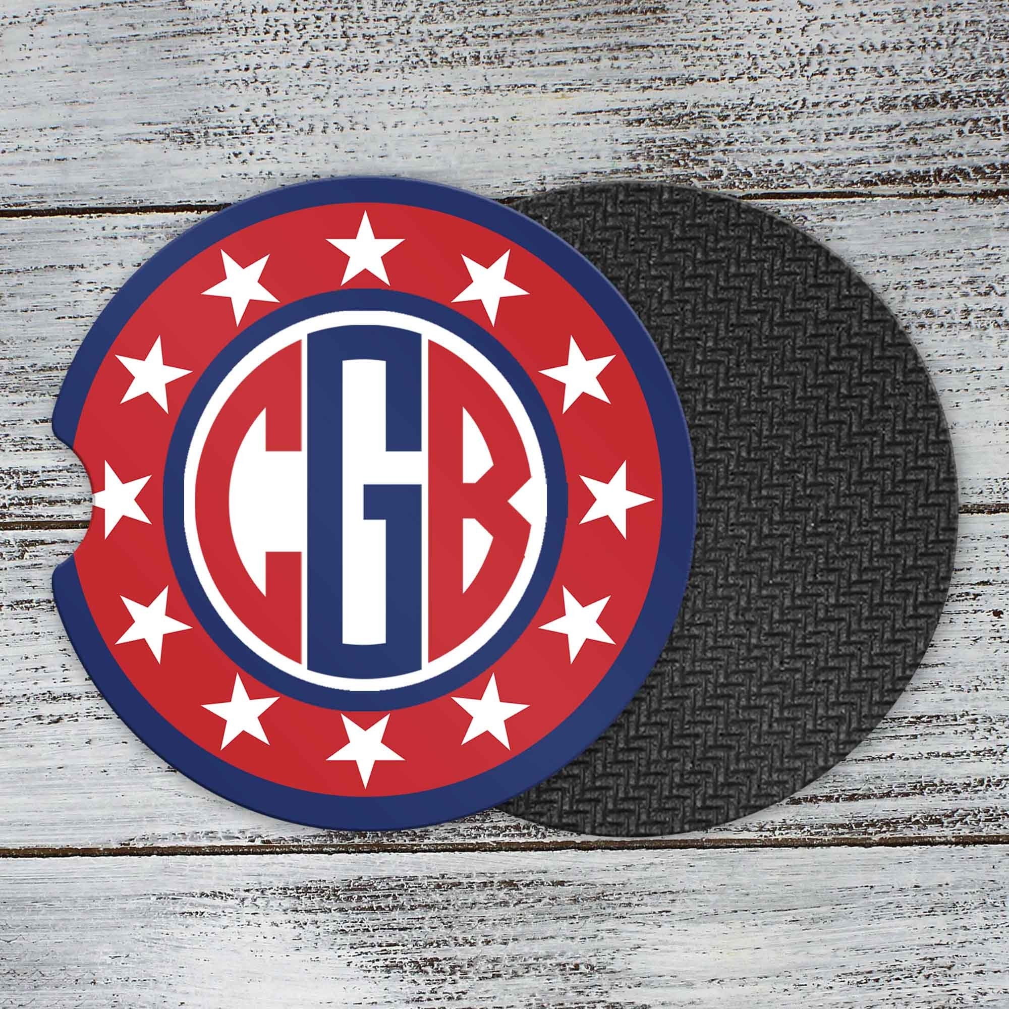 Personalized Car Coasters | Custom Car Accessories | Star Shield Monogram | Set of 2