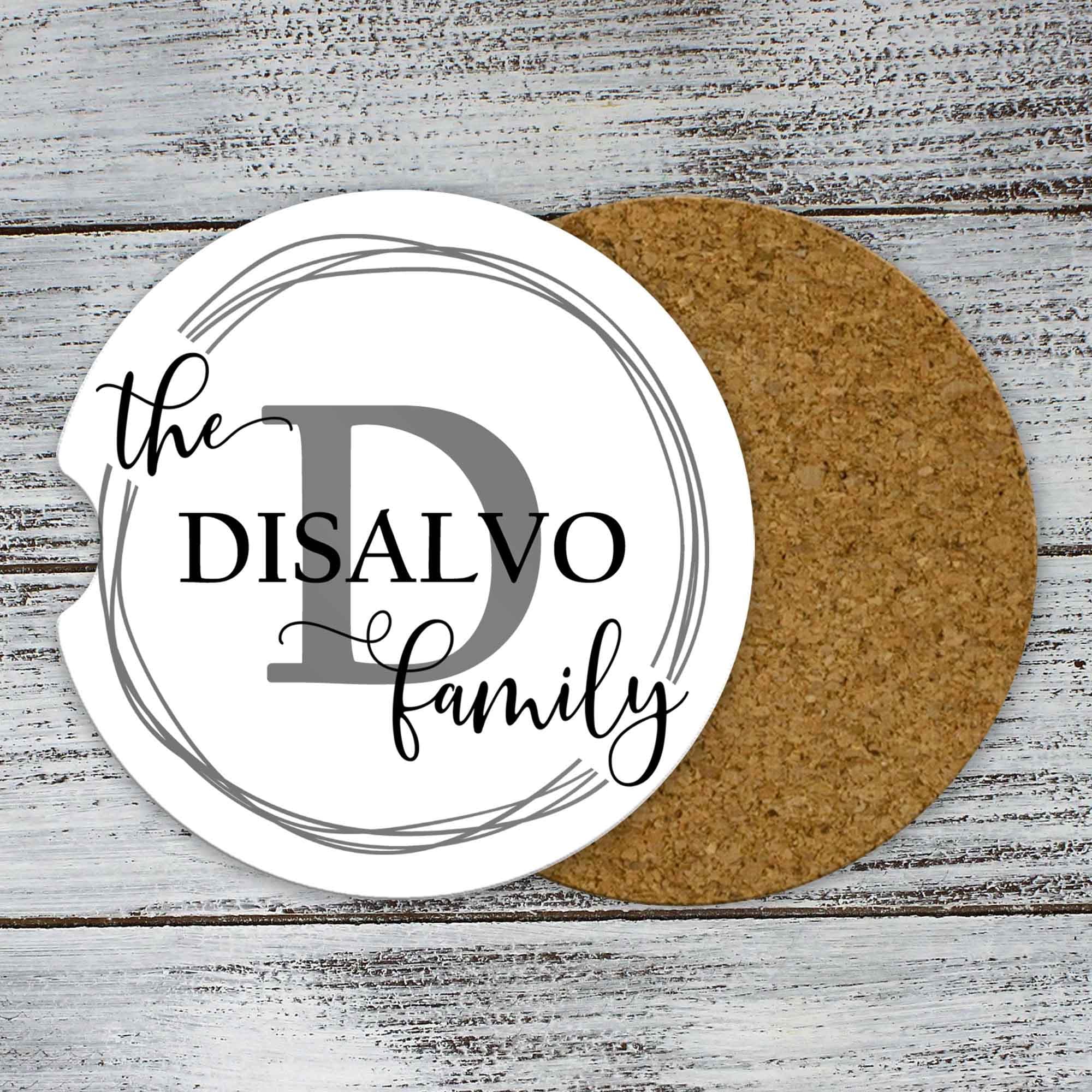 Personalized Car Coasters | Custom Car Accessories | Family Vine Monogram | Set of 2