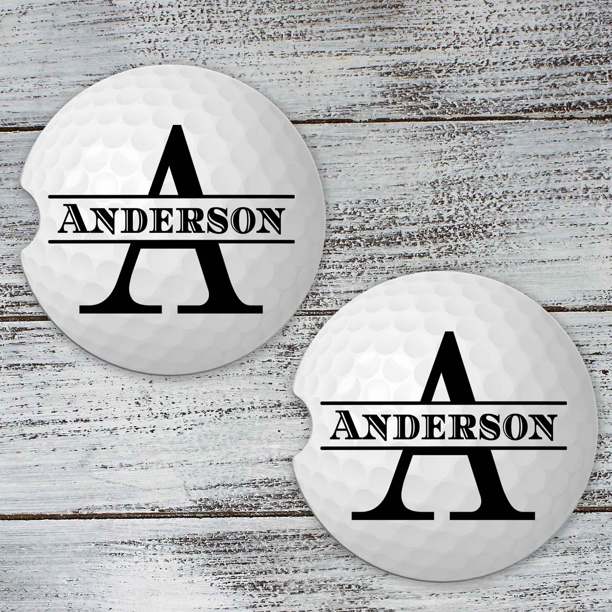 Personalized Car Coasters | Custom Car Accessories | Golf Ball Monogram | Set of 2