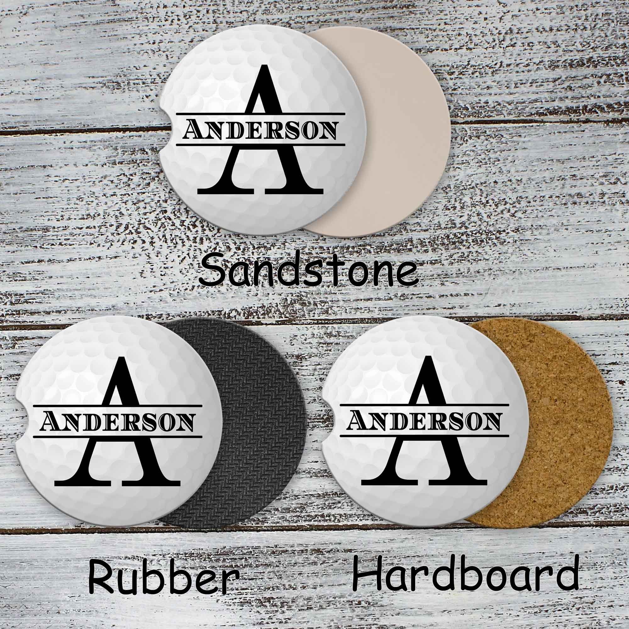 Personalized Car Coasters | Custom Car Accessories | Golf Ball Monogram | Set of 2