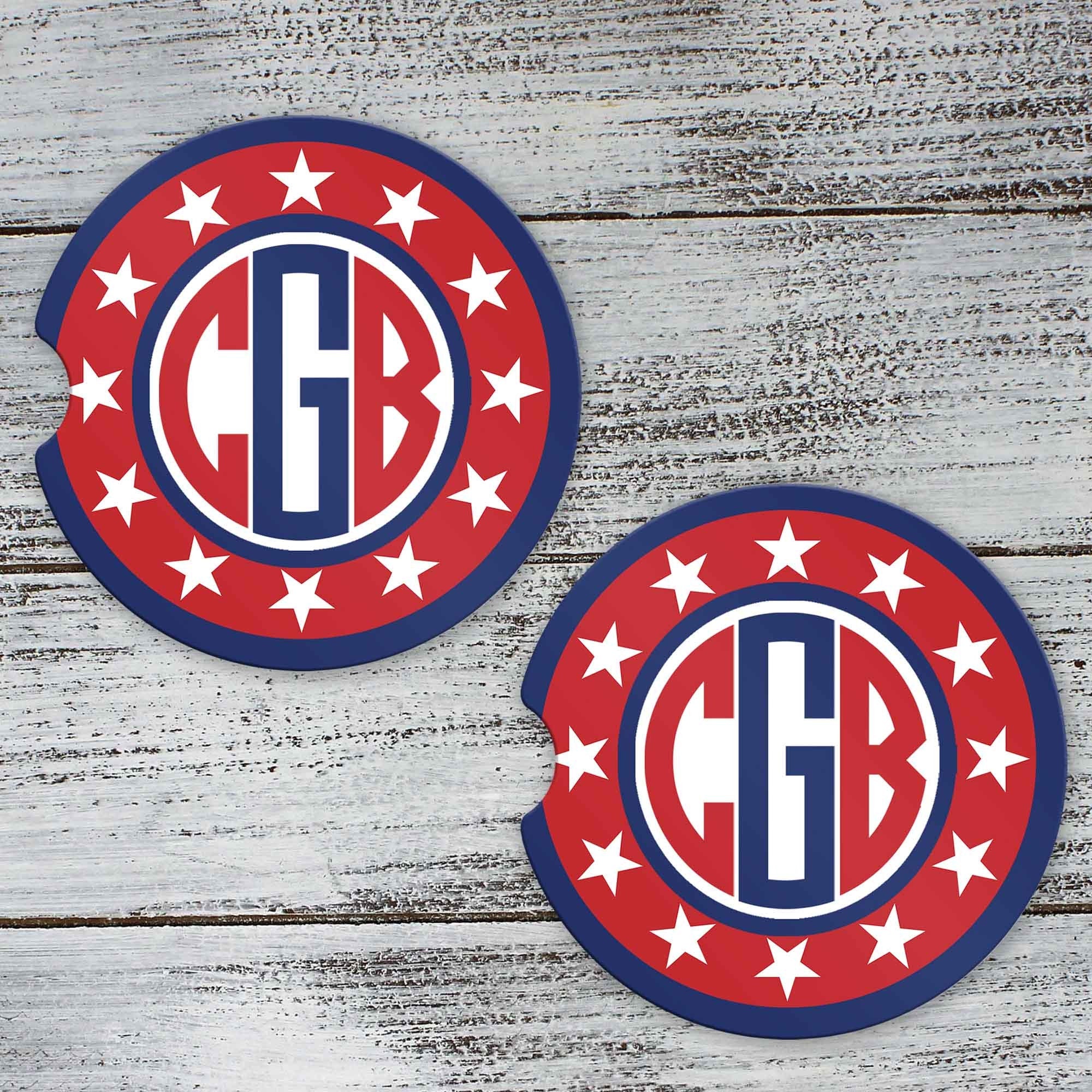 Personalized Car Coasters | Custom Car Accessories | Star Shield Monogram | Set of 2