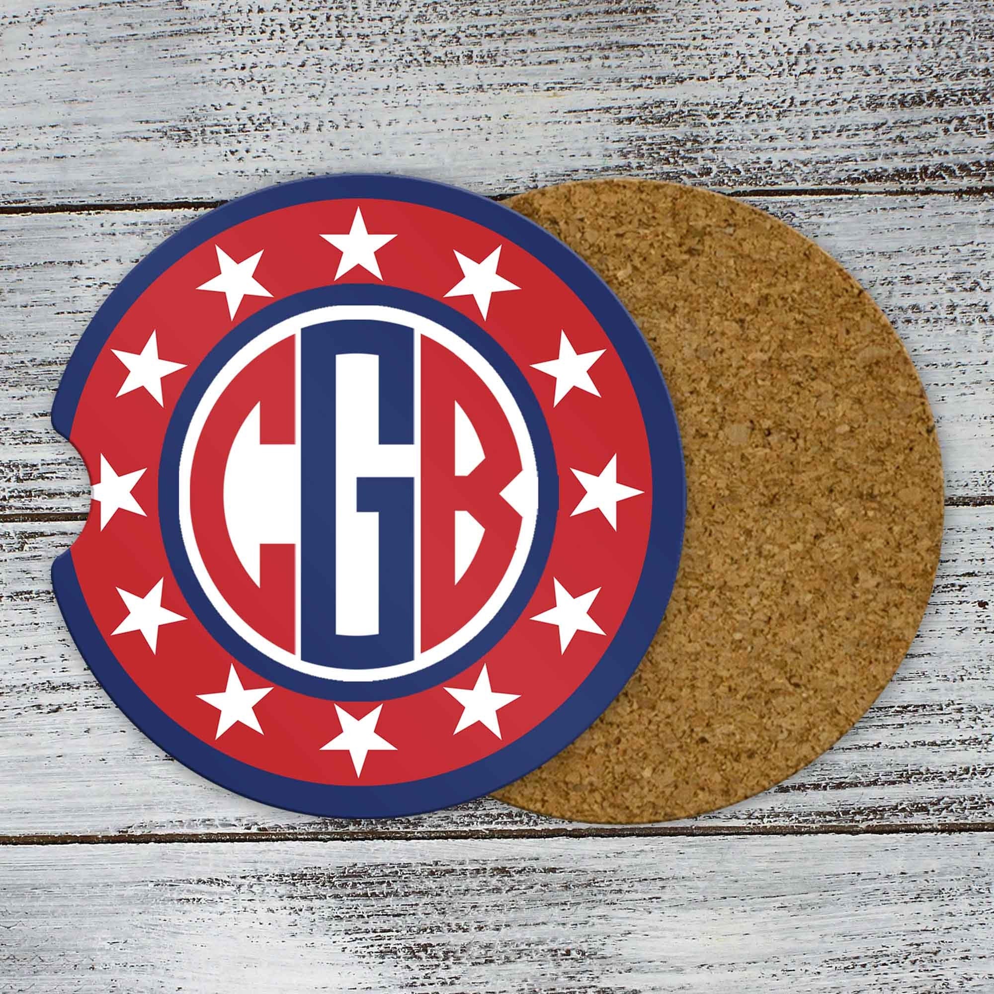 Personalized Car Coasters | Custom Car Accessories | Star Shield Monogram | Set of 2