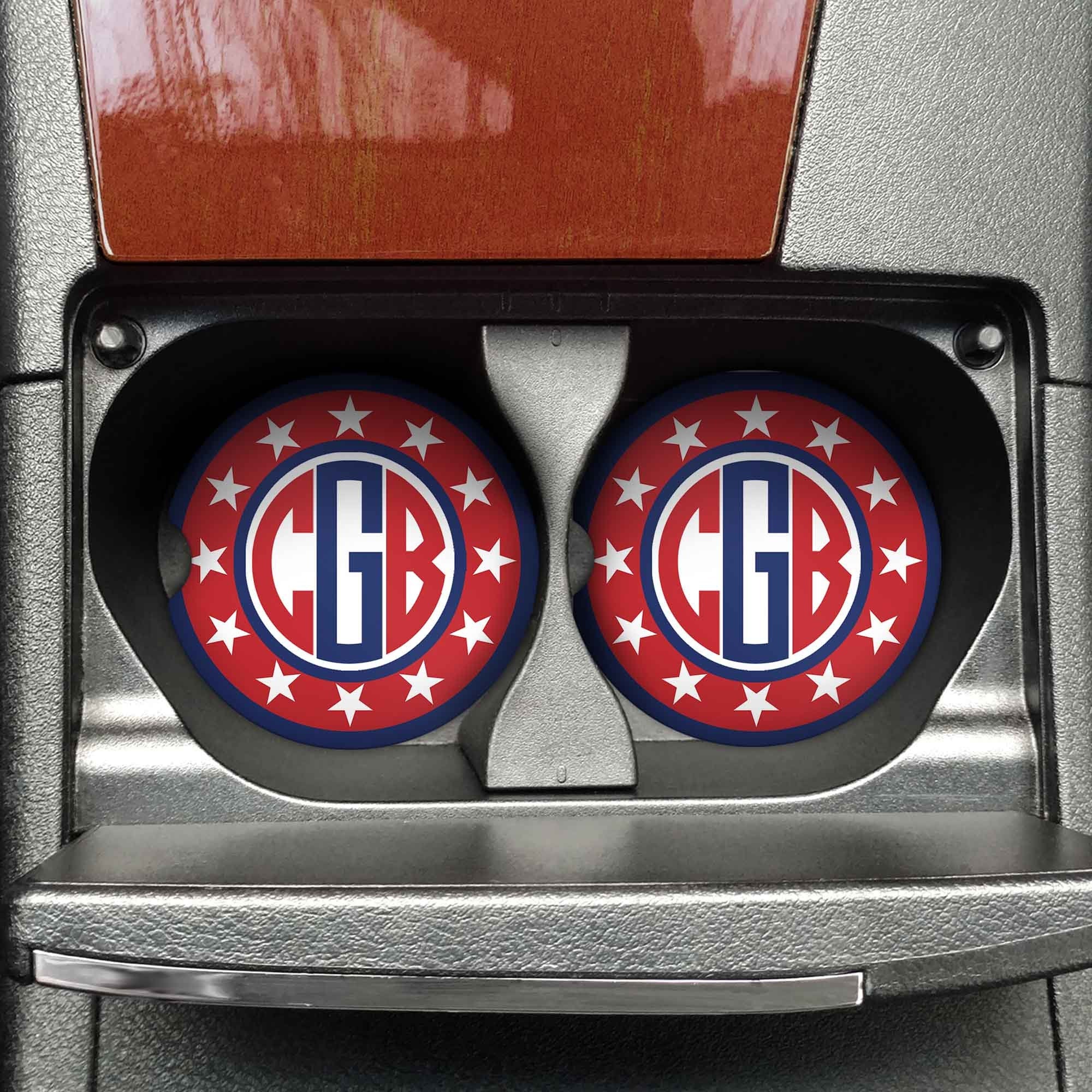 Personalized Car Coasters | Custom Car Accessories | Star Shield Monogram | Set of 2