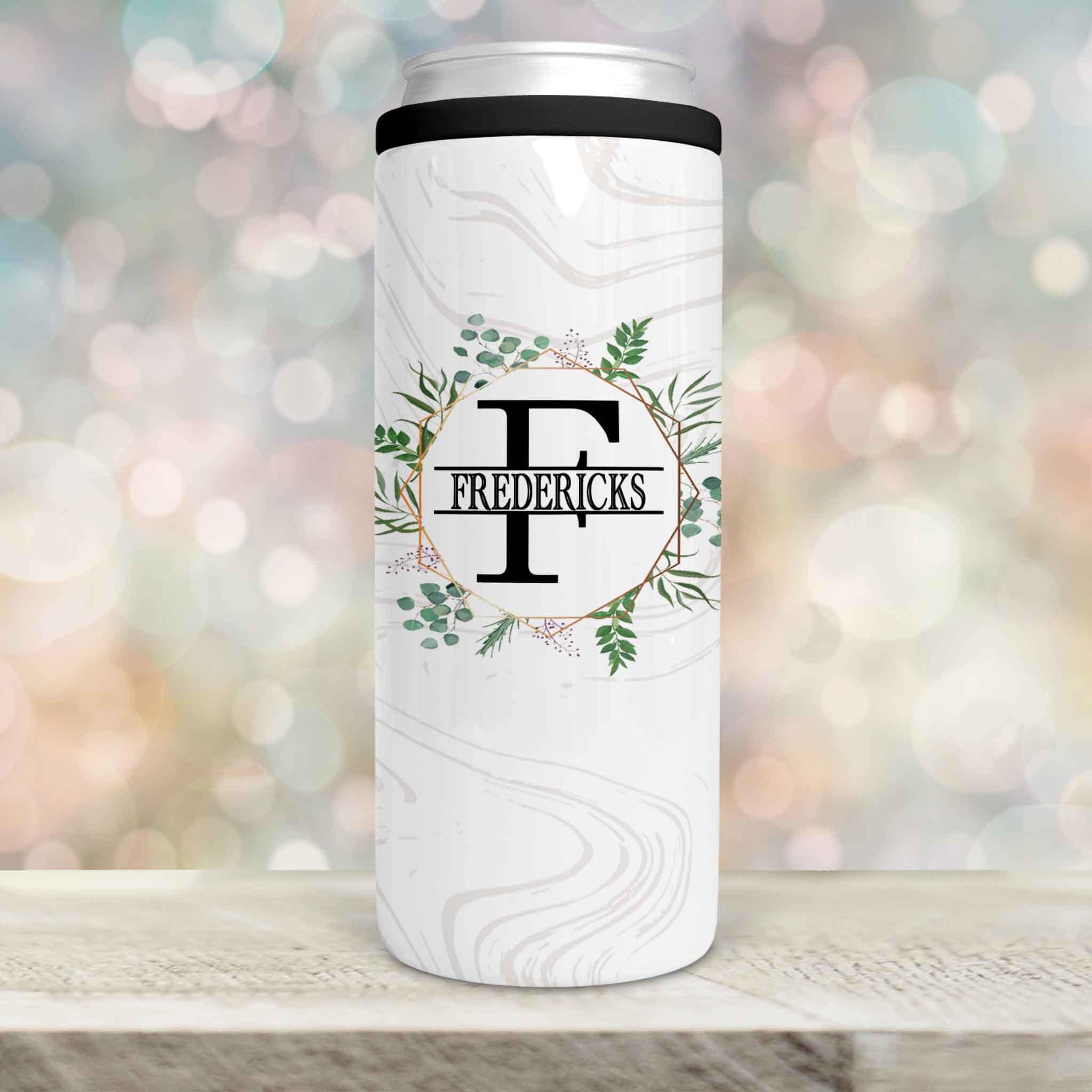 Personalized Skinny Beverage Insulator | Custom Skinny Can Cooler | Spring Wreath