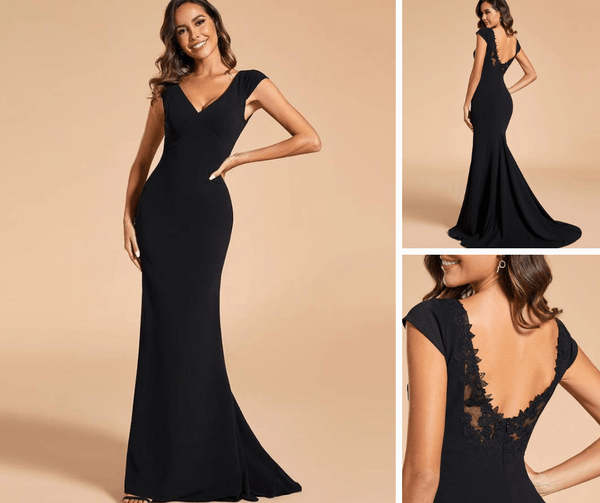 Cap Sleeve Deep V-Neck Backless Fishtail Wedding Dress