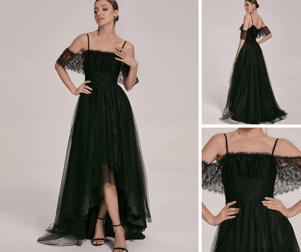 Cold Shoulder Lace High-Low Wedding Dress