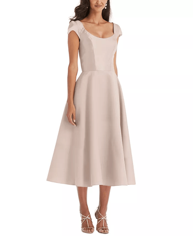Cap-Sleeve Midi Dress in Satin